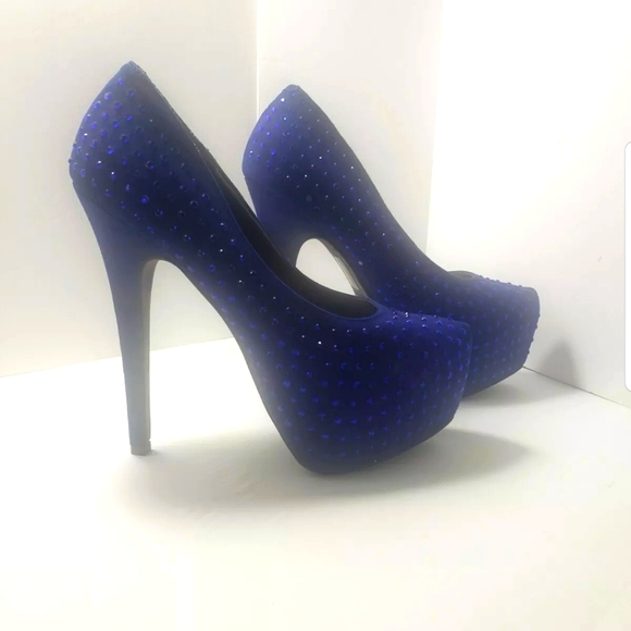 Forever 21 Shoes - Forever 21 Blue Suede Rhinestone Heels